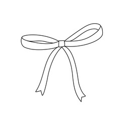 Coquette bow simple doodle outline festive hand drawn vector illustration, line art accessory for holiday events design, birthday, anniversary, greeting cards, banners, decor for hair