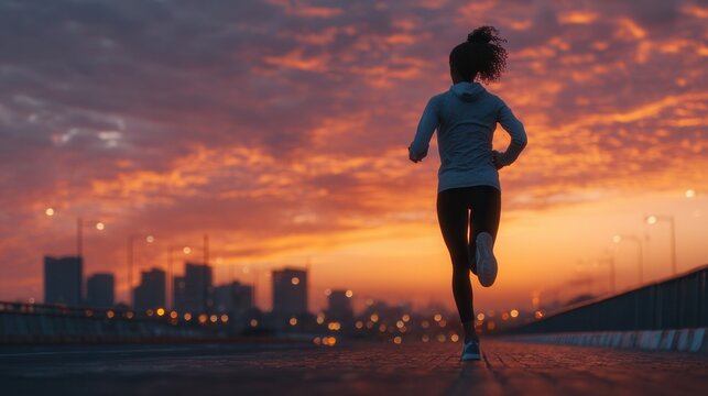 African American runner woman in stylish sportswear sprinting outdoors dynamic fitness action