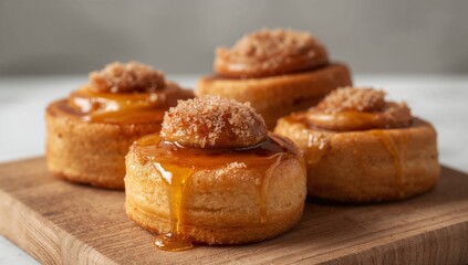 Golden swirls, a sweet temptation textural contrast, a culinary dream.