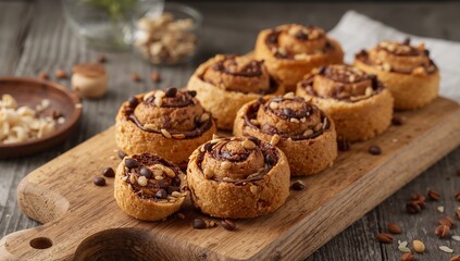 Golden Swirls, A Sweet Treat CinnamonLike Buns with Chocolate and Crunchy Toppings.