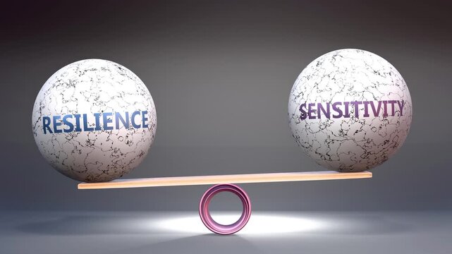 Resilience and sensitivity in balance - balancing stones on a scale symbolizing harmony, equity and equilibrium between resilience and sensitivity. Harmonious and beneficial situation.