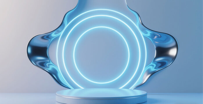 Blue futuristic glowing circular booth