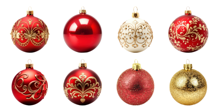 PNG Elegant festive Christmas ornaments displayed, element set on transparent background