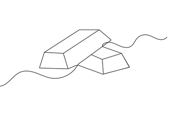 Gold bar continuous one line drawing in minimalist style isolated outline vector illustration

