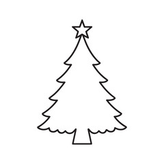 Christmas tree with a star outline vector icon on white background