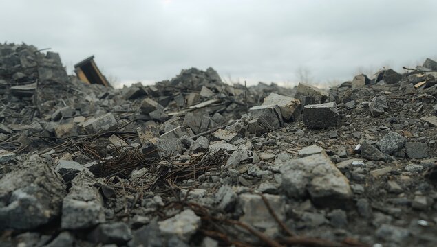 Grey Scale Abstract Shattered Forms and Metallic Hints under Overcast Sky.