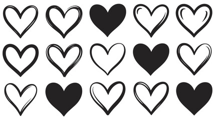 A Collection of Hand-Drawn Heart Shapes in Black and White