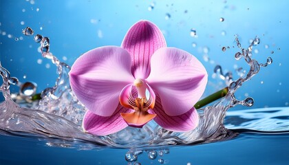 Fototapeta premium a stunning pink orchid flower splashing in clear water showcasing beauty and freshness