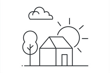 Fototapeta premium Simple Home and Sunny Nature Outline