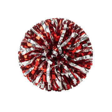 One red and silver pom pom for cheering isolated on a transparent or white background. PNG