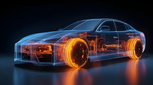Futuristic holographic car diagnostic. Concept : Automotive diagnostics, futuristic technology, innovation in cars, digital interface, vector illustration, automotive industry.