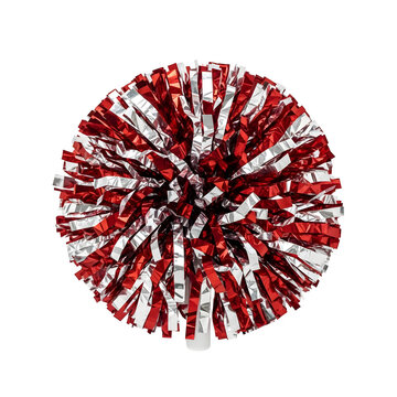 One red and silver pom pom for cheering isolated on a transparent or white background. PNG