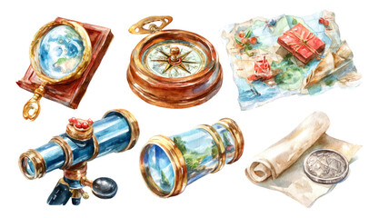 Vintage Navigators' Tools with Maps and Relics for Adventure Exploration