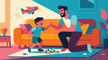 Illustration Of A Father Playing With His Son Vector Design Template