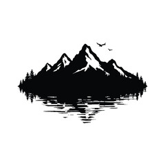 Mountain range silhouette isolated on white background