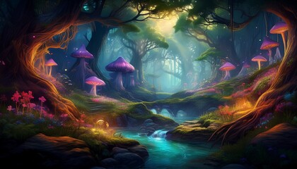 dreamland landscape of a mystical forest created by generative ai
