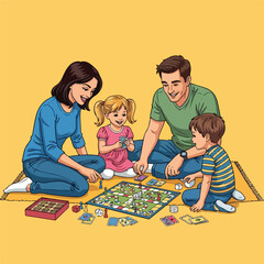 Joyful family enjoys board game night, creating cherished memories together.
