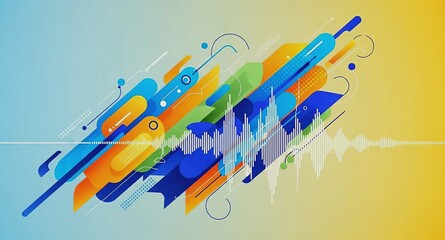 Abstract colorful graphic design with soundwave for advertising background. AI generated.