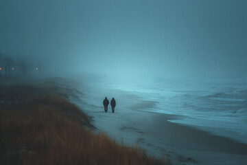 Portrait of a couple walking on the beach