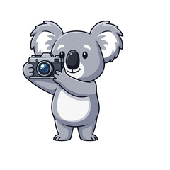 Cartoon Koala Photographer Holding a Camera with a Blue Lens © Hanafi
