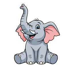 Cartoon Elephant Sitting with Trunk Raised and Winking Eye Illustration