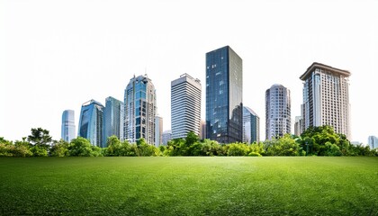modern city landscape with greenery isolated on white background