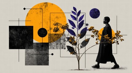 Calm illustration showing inner migration and gentle emotional transitions inside self.