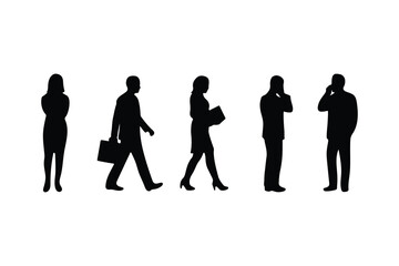 Business people silhouettes vector set showing various daily actions
