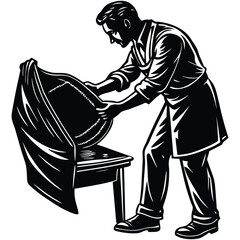 Revealing the Art Silhouette Man Unveiling Hidden Sculpture Cover on White Background