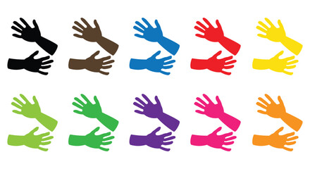 Colorful hand silhouettes set in diverse raised arm icons