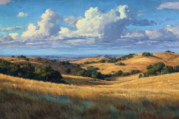 Breathtaking El Dorado Hills: Serene Rural Landscape with Glowing Gold and Blue Skies