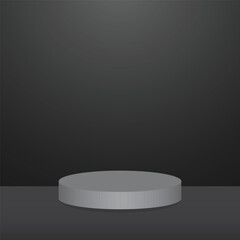 Grey podium on a black background. Template for design, advertising, product display.