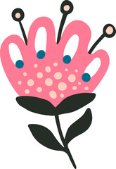 Pink flower illustration with simple decorative design elements