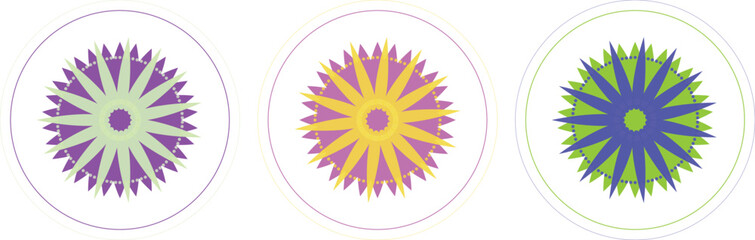 Vector Mandala Icons: Geometric Floral Designs in Circular Frames for Meditation and Decorative Elements