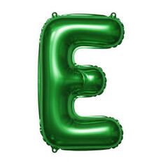 Shiny green metallic letter e balloon decoration for celebrations and events isolated on transparent background