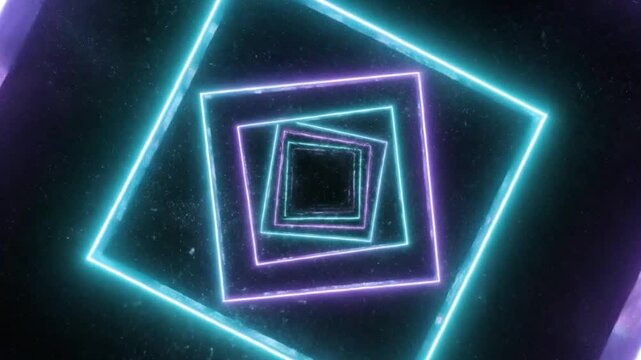 Neon Tunnel with Rotating Square Frames, Loopable 3D Animation Background