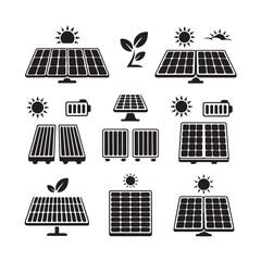 Solar Panel Icon Set | Eco-Friendly Clean Energy Symbol