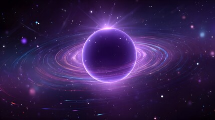Surreal Depiction of a Dazzling Purple Orb with Shimmering Rings Amid Cosmic Void