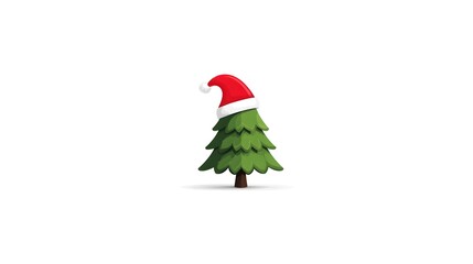 Simplistic Yuletide Tree Icon with Playful Santa Cap - Modern Vector Design Ideal for Festive and Contemporary Holiday Projects