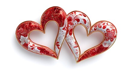 Elegant Interlocking Hearts with Festive Christmas Colors on a Pristine White Background Combining Modern Minimalism and Warm Holiday Spirit