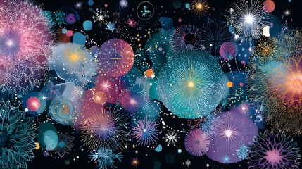 Futuristic Celebratory Vector Design for New Year 2026 Featuring Abstract Winter Motifs, Radiant Stars, and Festive Confetti that Embodies Renewal and Joy