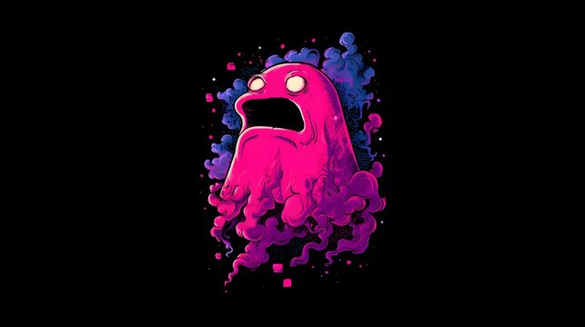Intricate T-shirt design showcasing a retro arcade ghost with vibrant colors and stark contrast for a modern edgy look