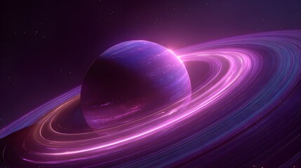 Vivid Visualization of a Glowing Purple Planet with Ethereal Rings in Cosmic Space