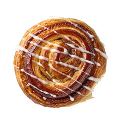 Golden Brown Swirl Pastry Drizzled with White Glaze on a Transparent Background