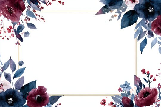 Elegant Wedding Invitation Suite Featuring Navy and Burgundy Floral Accents with Leafy Greenery