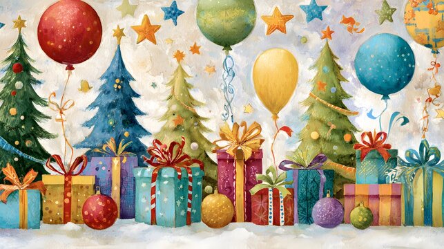 Enchanting Christmas Festival Scene with Playful Decorations, Brilliant Ornaments, and an Inviting Atmosphere of Joyful Celebration