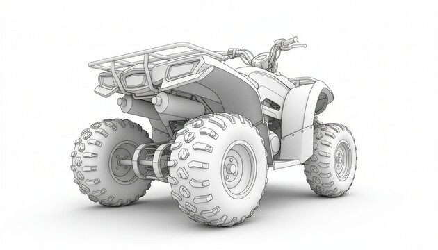 ATV Quad Bike 3D Rendered Isolated Clay Model
