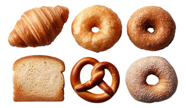 Fresh Bakery Products Displayed Isolated on Transparent Background with Various Shapes