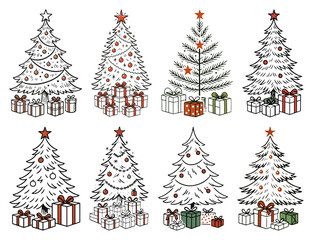 Fototapeta premium PNG Festive illustrated Christmas trees, element set on transparent background