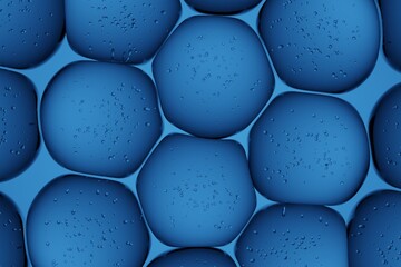 Translucent blue mineral-like forms covered in delicate water droplets, featuring trapped microbubbles for use in wellness ads, clean-tech visuals, and organic-themed design projects